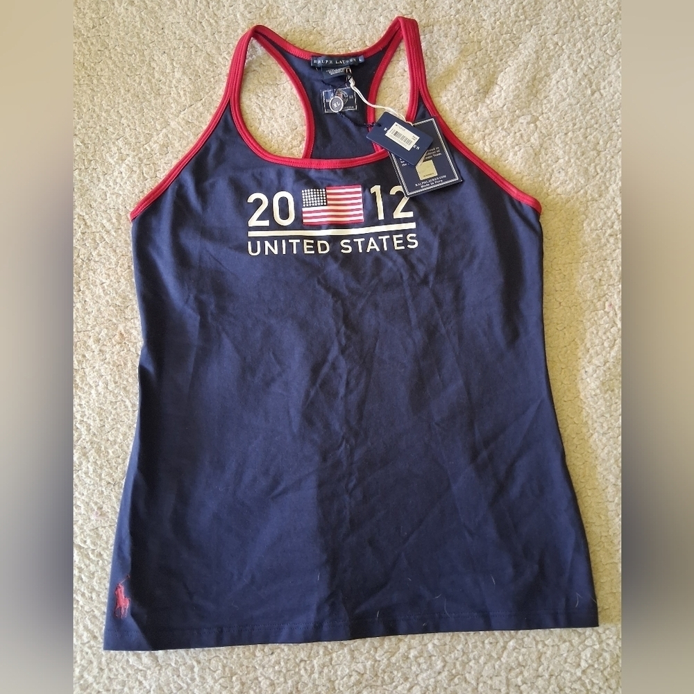 New Ralph Lauren Navy Tank Top with Red Trim 2012 Olympics